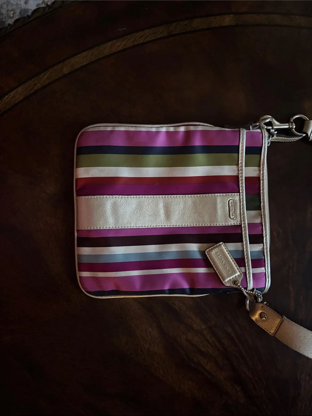 Striped Coach Crossbody Bag in Pink and Multicolor